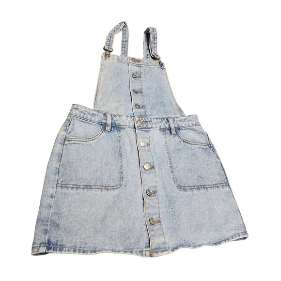 PacSun Dresses & Skirts - PacSun Blue‎ Denim Overall Mini Skirt Dress Medium Buttons Down